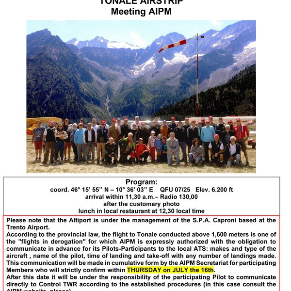 Saturday, on July the 18th, 2026 - TONALE AIRSTRIP - Meeting AIPM